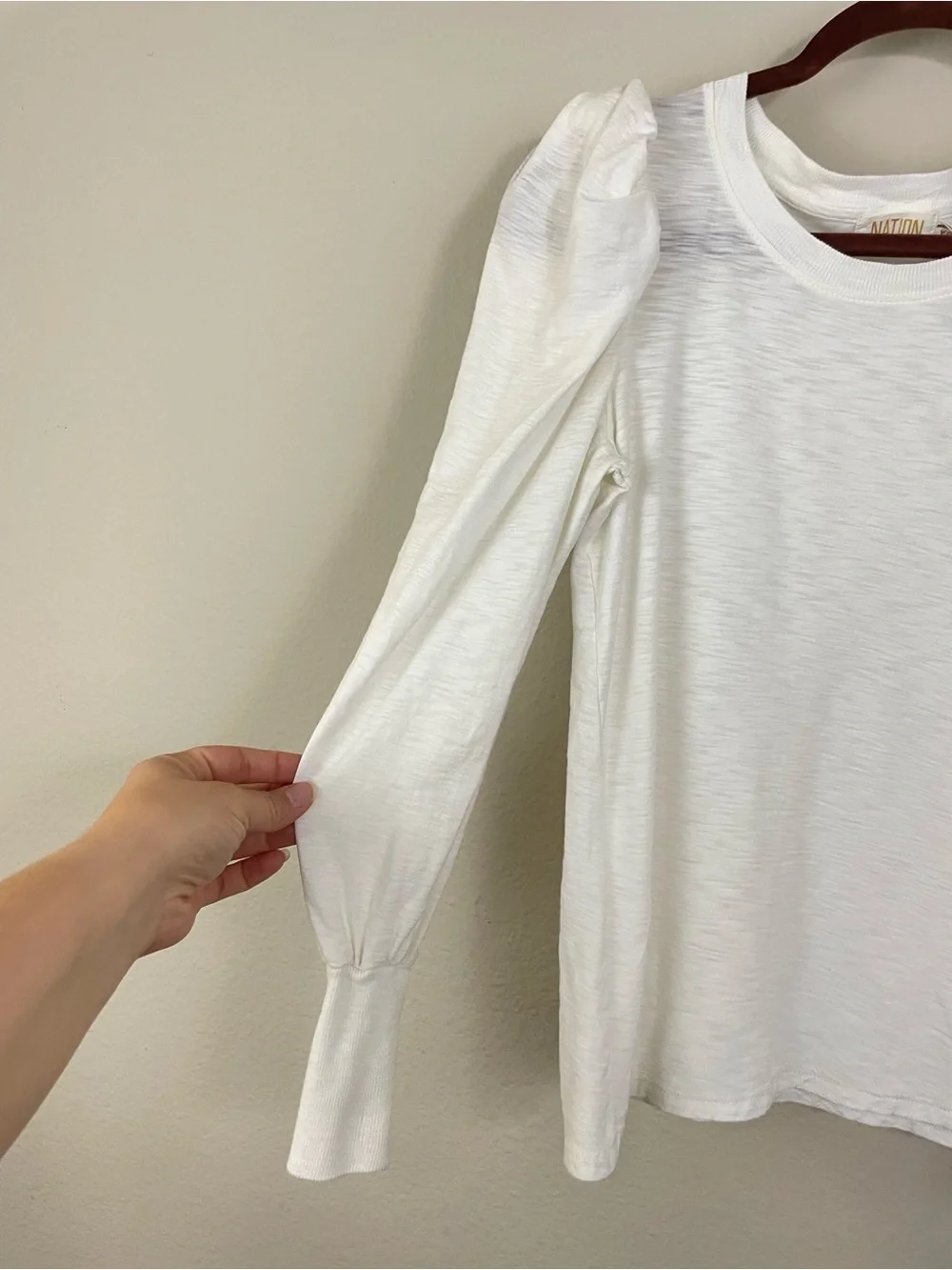 Nation LTD Off White Romy Puff Long Sleeve Pima Cotton Crewneck Top Size XS - Picture 5 of 9